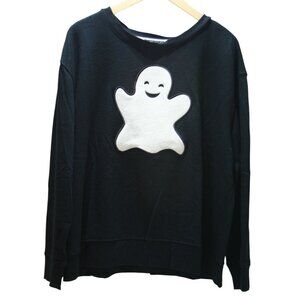 Jane & Delancey Ghost Crewneck Sweatshirt Black Womens L Cozy Halloween Spooky
